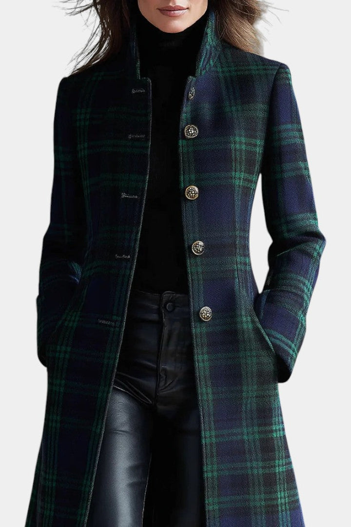 Esther | Manteau midi écossais à col montant