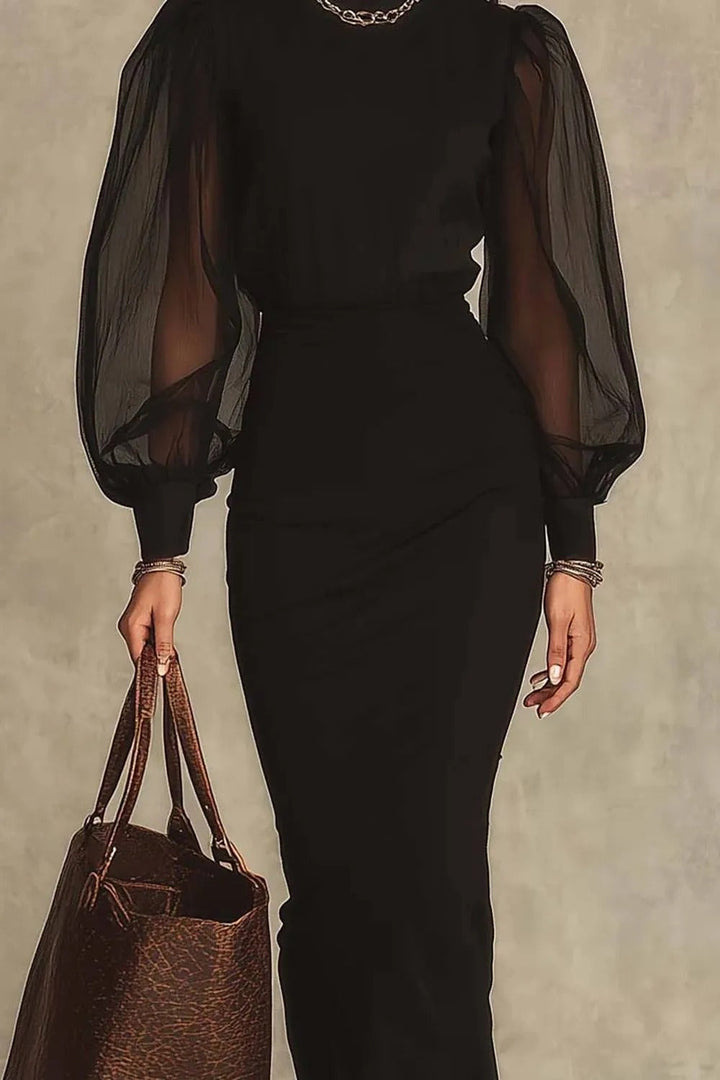 Agnès | Robe longue en maille ajourée à col roulé