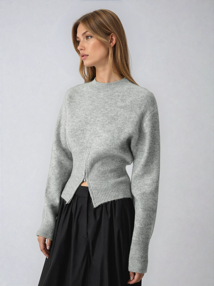 Jacotte | Pull court à taille côtelée et zip devant