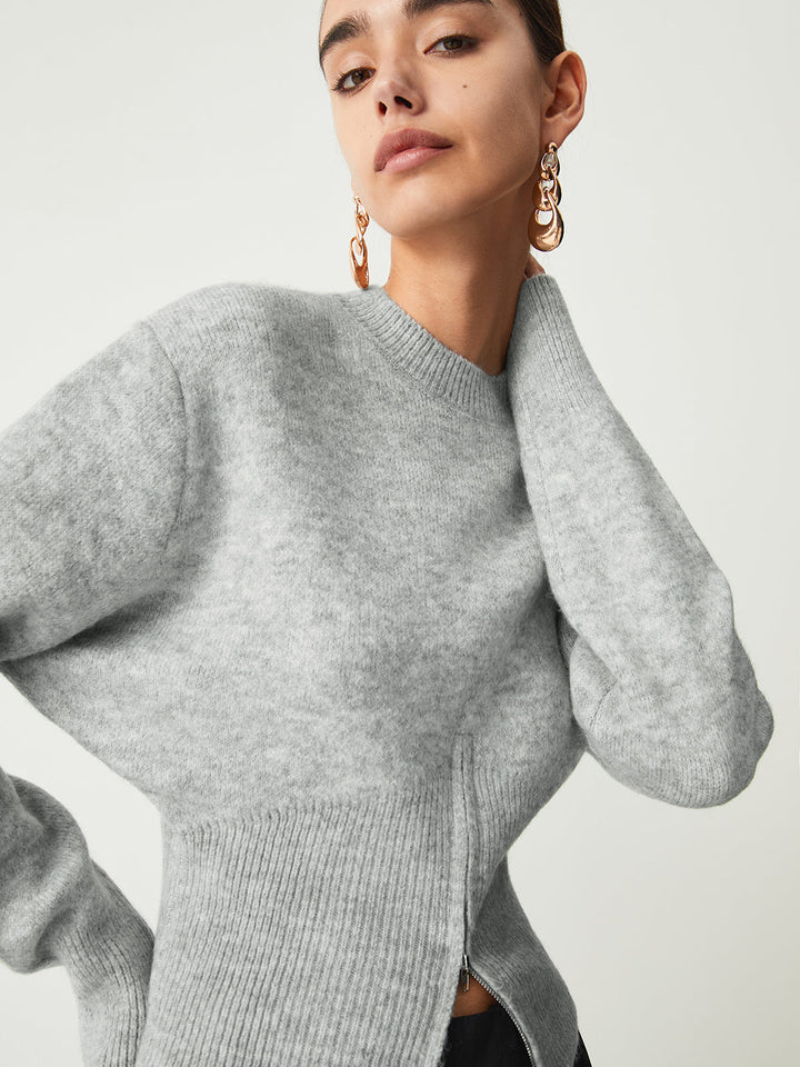 Jacotte | Pull court à taille côtelée et zip devant