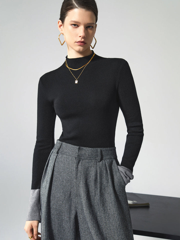 Joachime | Pull fin à col cheminée et poignets contrastés