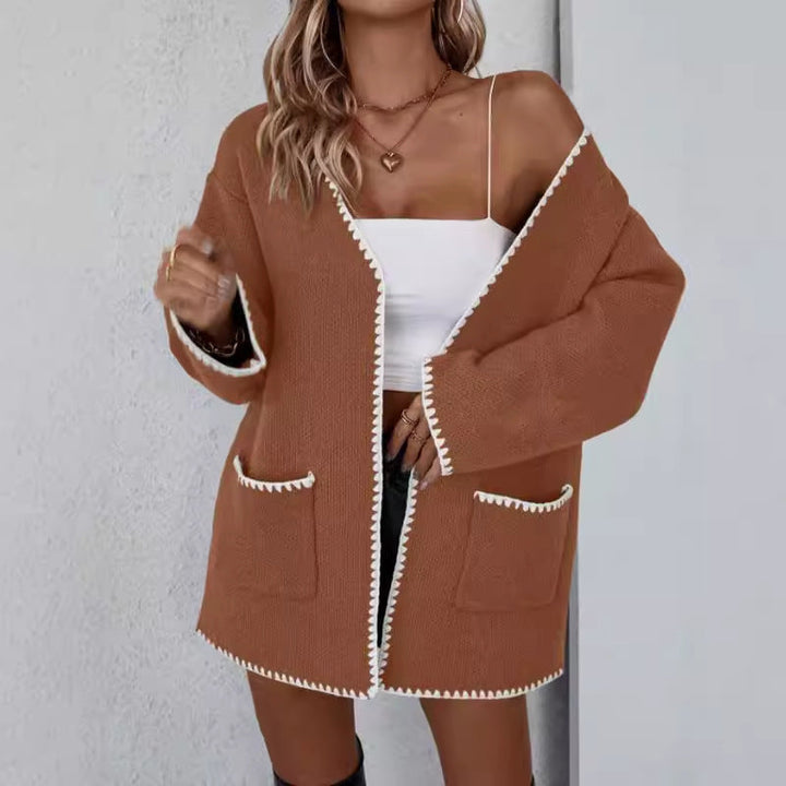 Johanna | Cardigan ouvert à poches et bordure contrastée