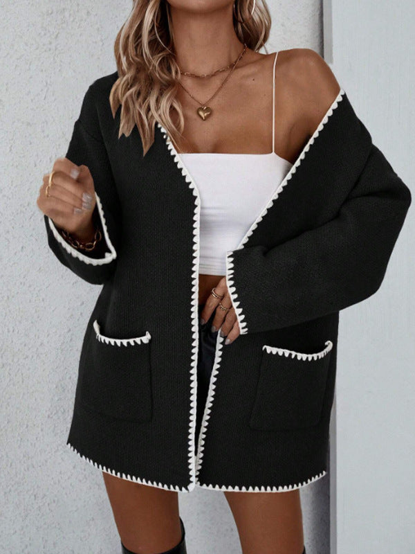 Johanna | Cardigan ouvert à poches et bordure contrastée