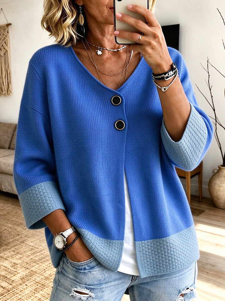 Jonquille | Cardigan bicolore à manches trois-quarts
