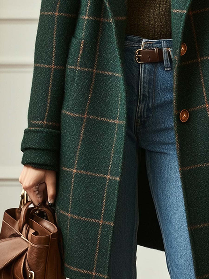 Clémentine | Manteau long à grands carreaux et revers