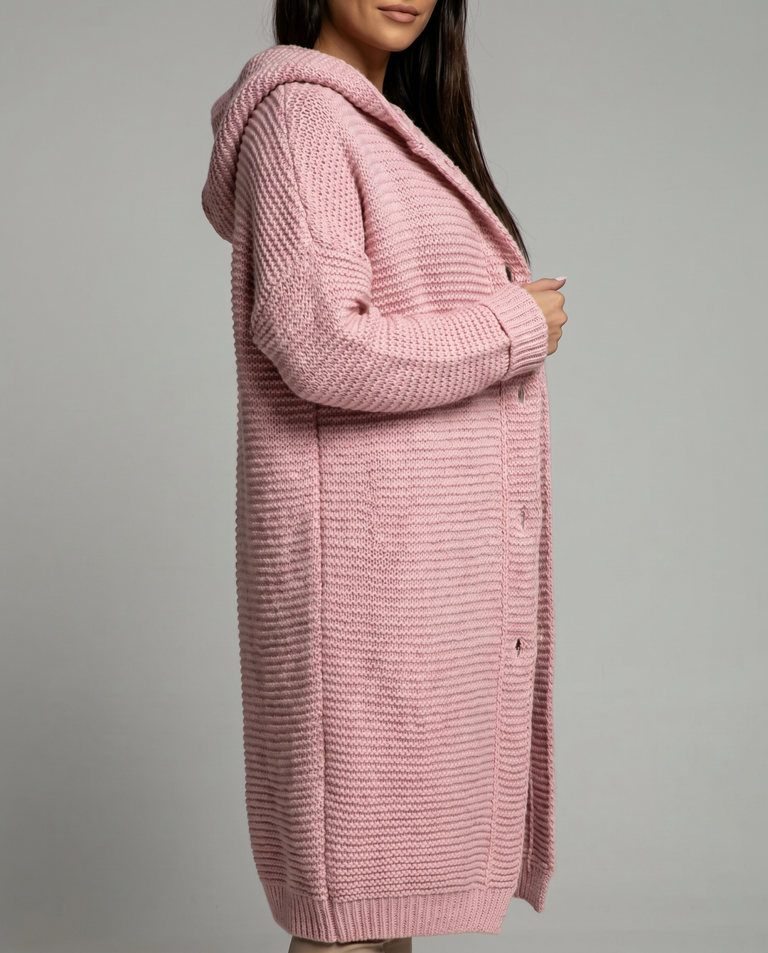 Kaëlle | Cardigan long à capuche en grosse maille