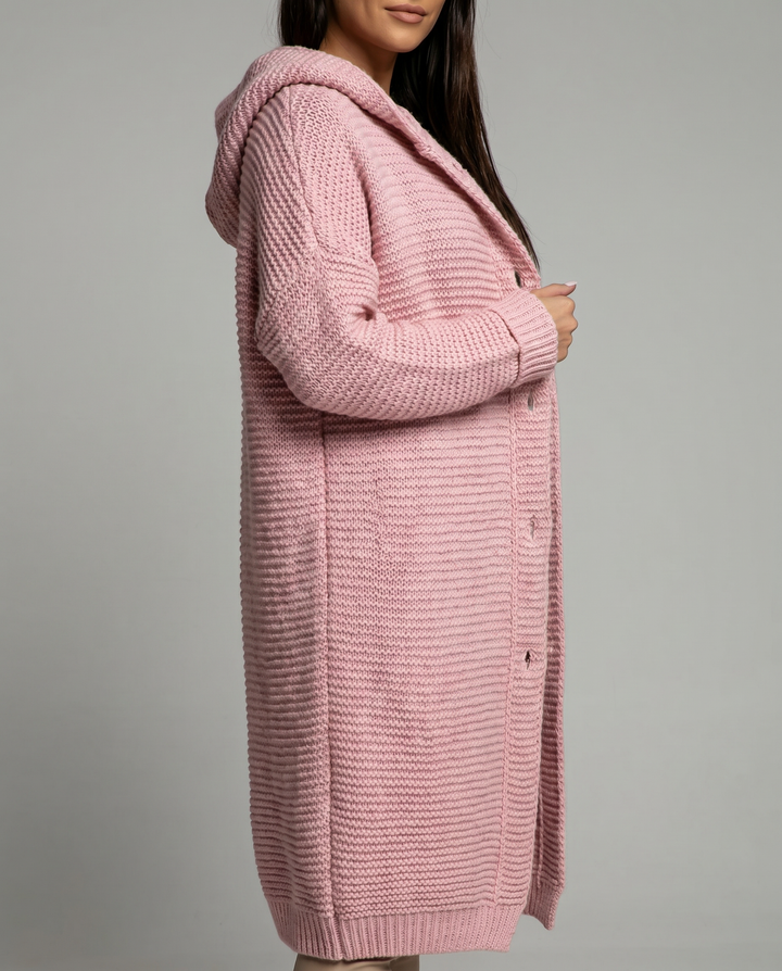 Kaëlle | Cardigan long à capuche en grosse maille