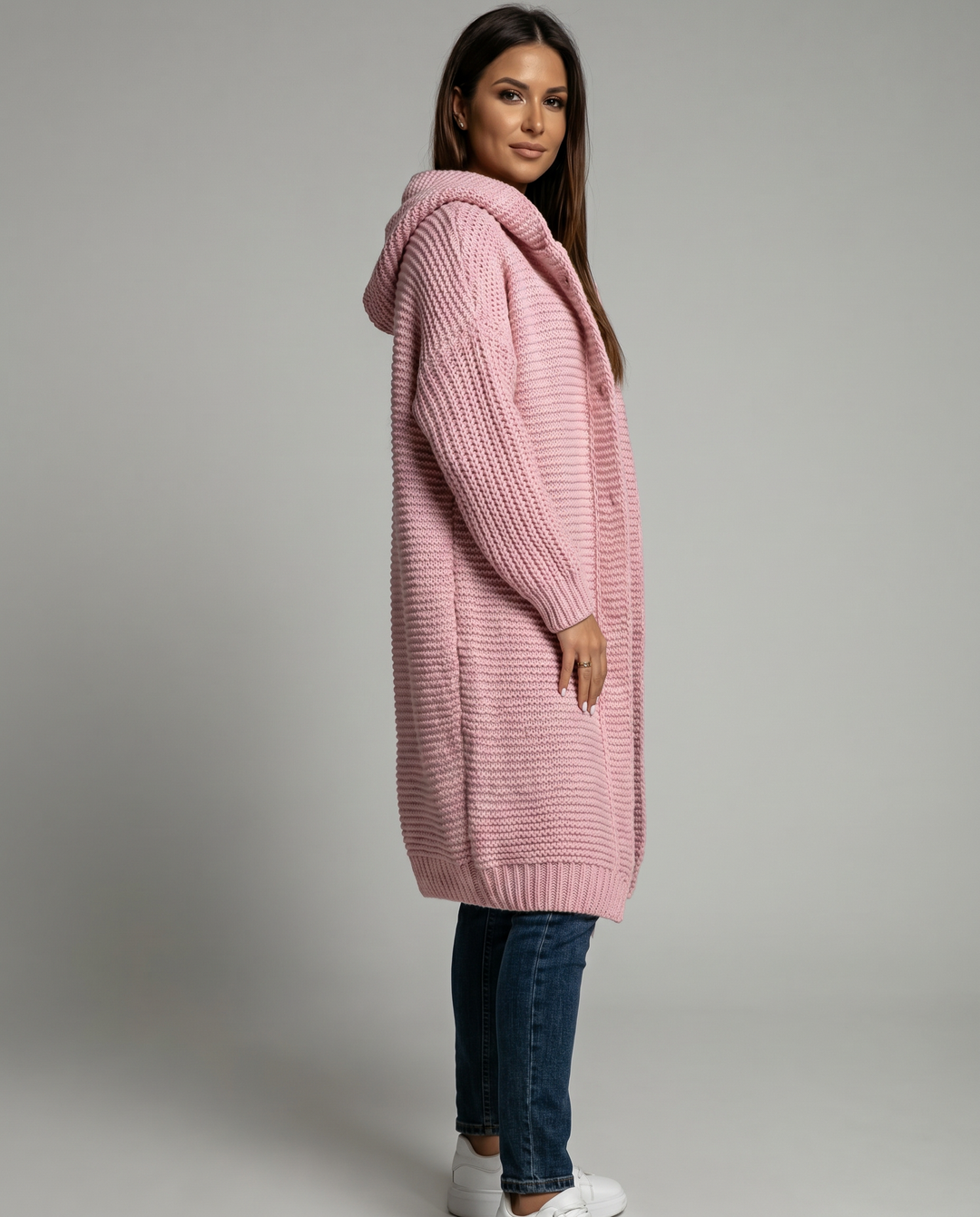 Kaëlle | Cardigan long à capuche en grosse maille