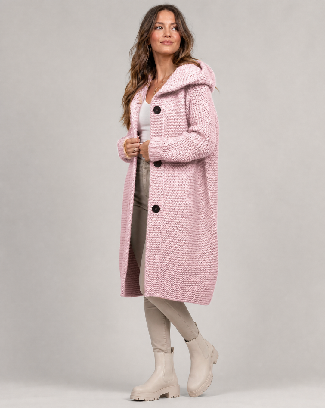 Kaëlle | Cardigan long à capuche en grosse maille