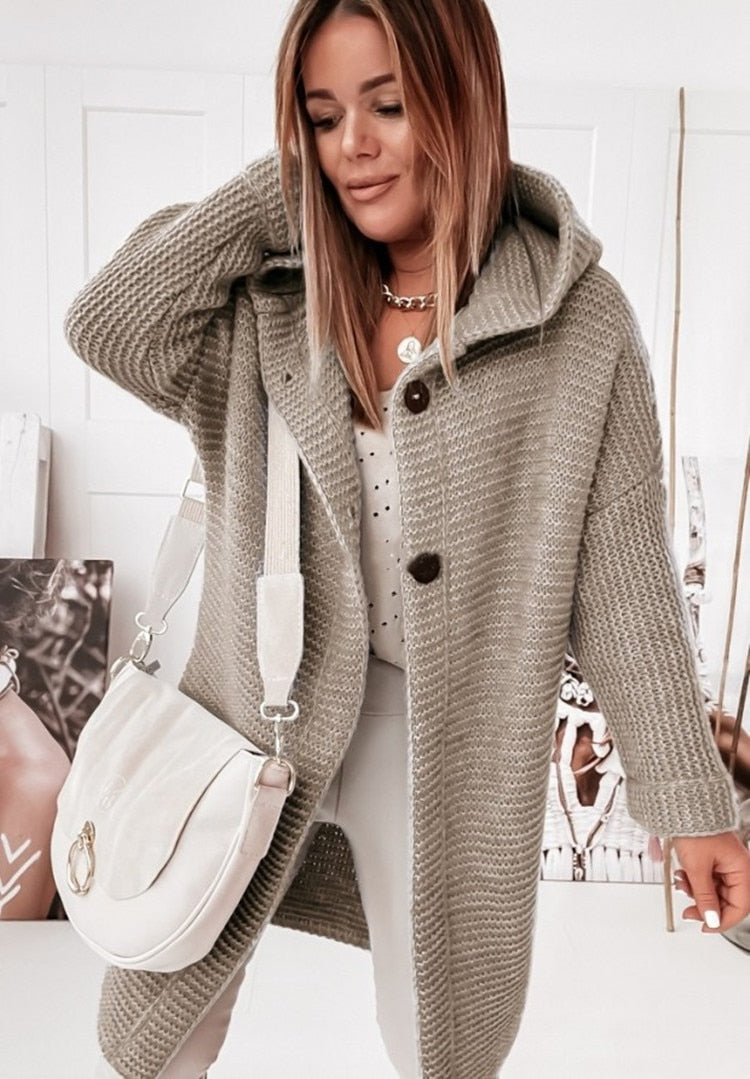 Kaëlle | Cardigan long à capuche en grosse maille