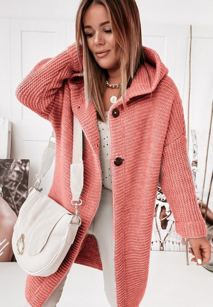 Kaëlle | Cardigan long à capuche en grosse maille