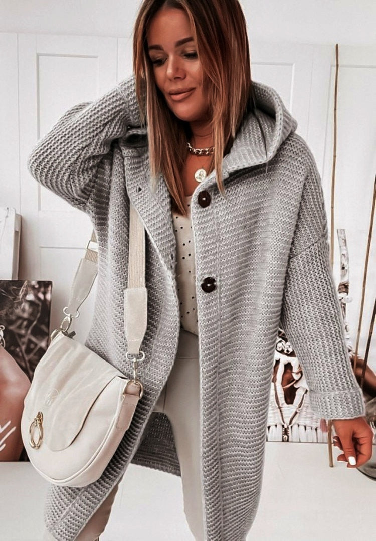 Kaëlle | Cardigan long à capuche en grosse maille