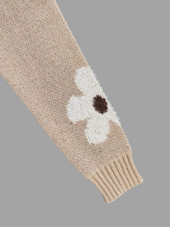 Kenza | Pull en maille à fleurs blanches