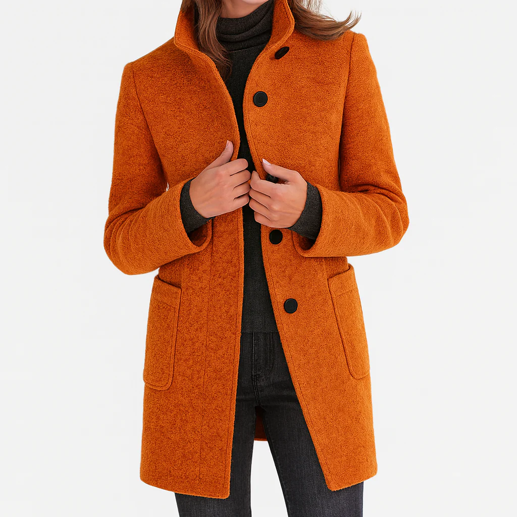 Laurence, manteau mi-long effet laine orange