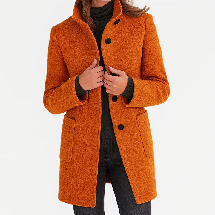 Laurence, manteau mi-long effet laine orange