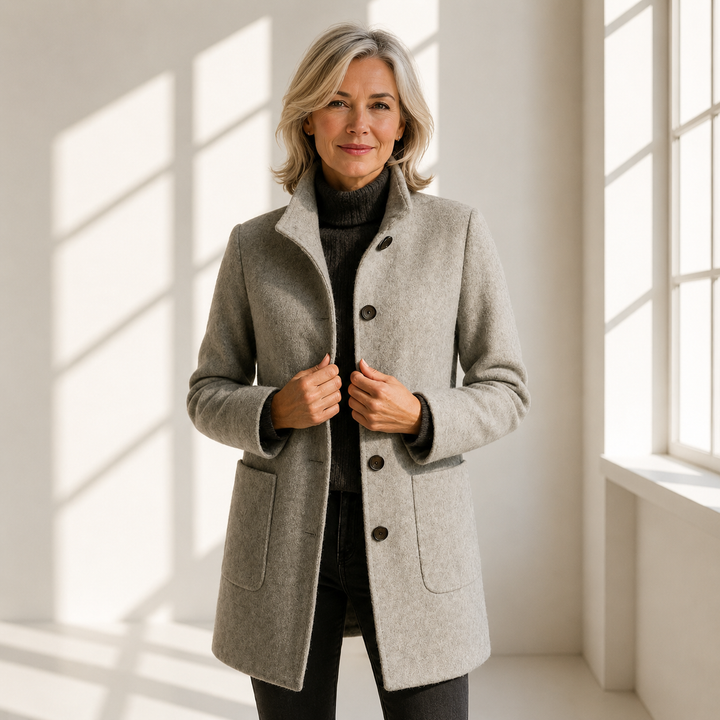Laurence, manteau mi-long effet laine gris