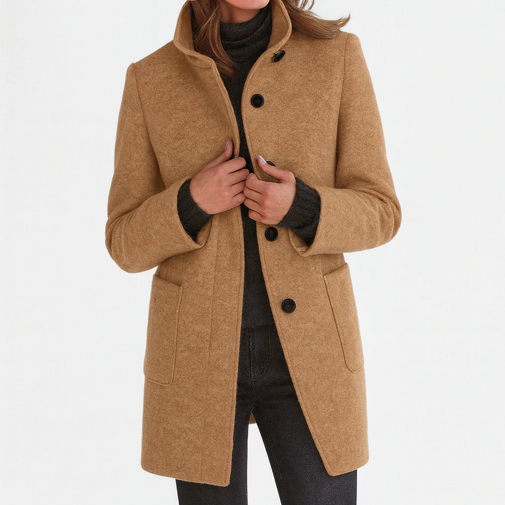 Laurence, manteau mi-long effet laine camel