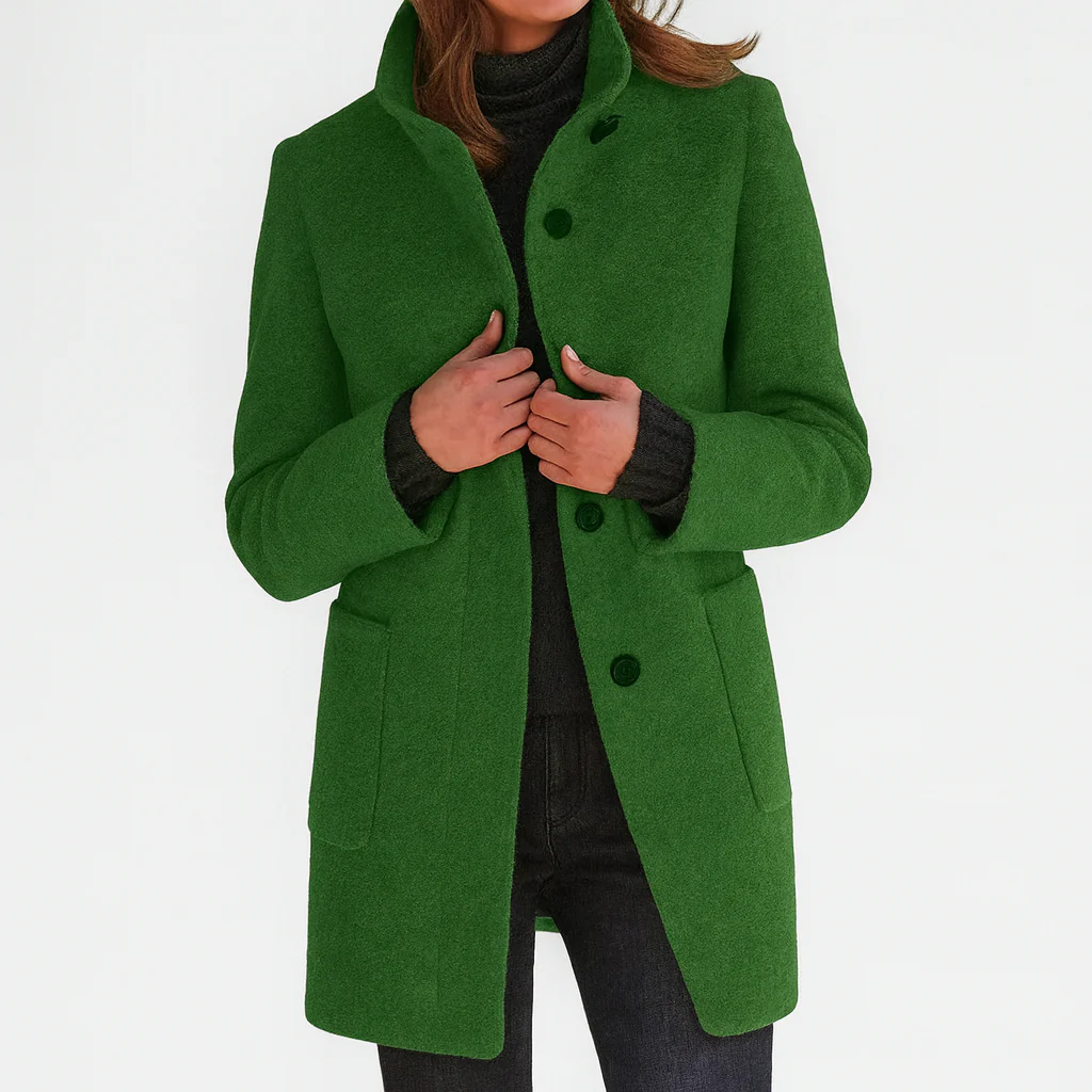 Laurence, manteau mi-long effet laine vert