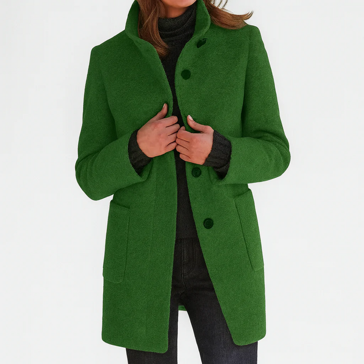 Laurence, manteau mi-long effet laine vert