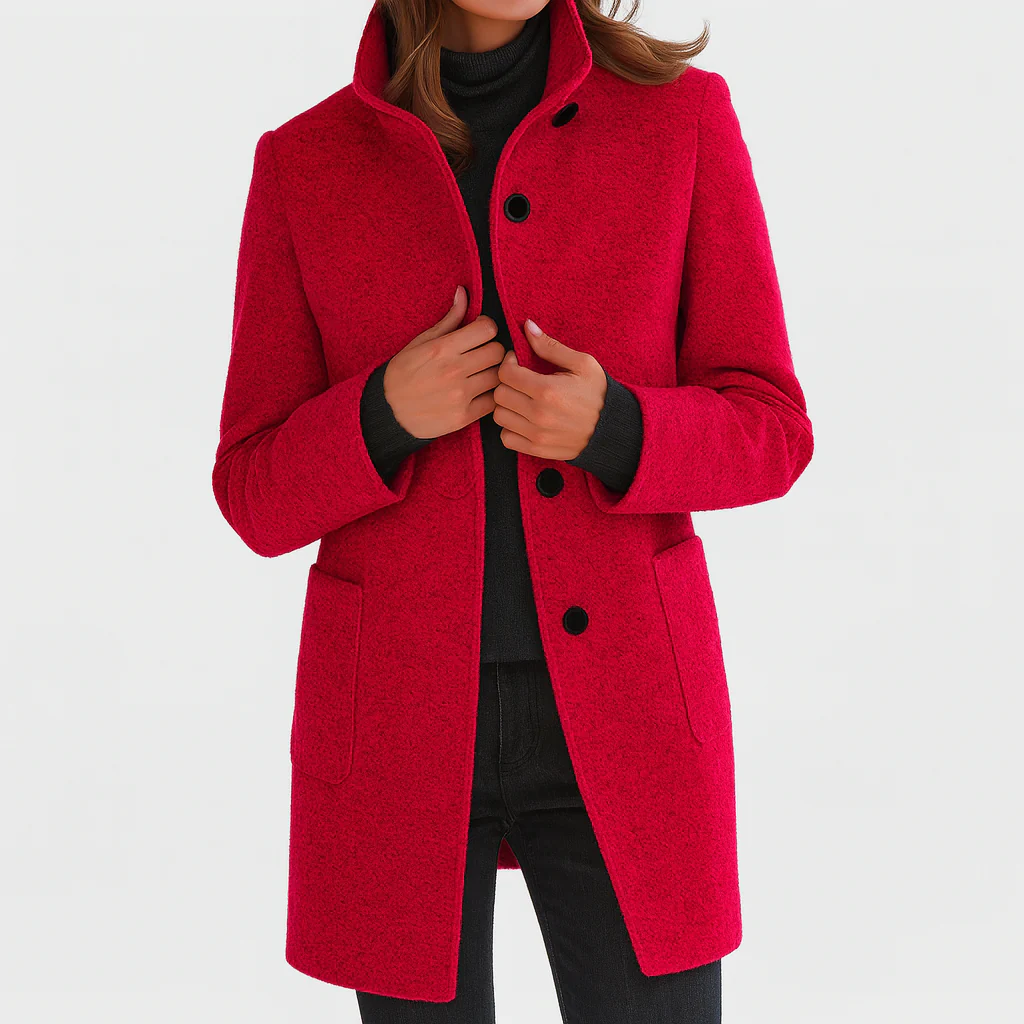 Laurence, manteau mi-long effet laine rouge