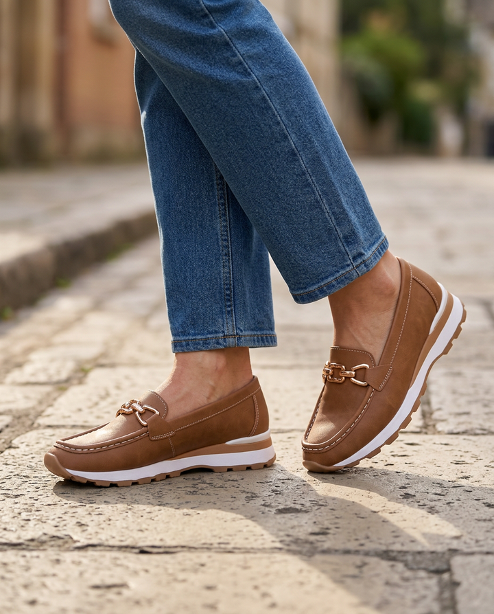 Muriel | Mocassins confort à mors doré et semelle blanche