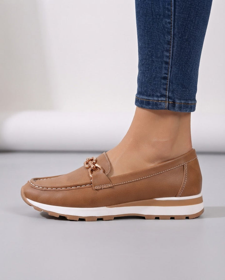 Muriel | Mocassins confort à mors doré et semelle blanche