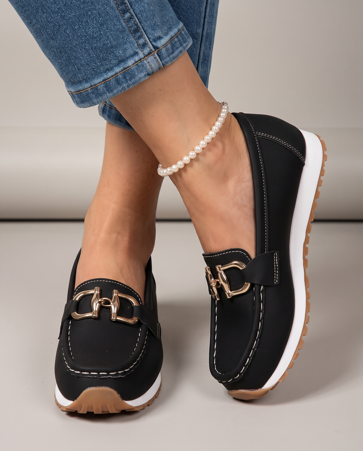 Muriel | Mocassins confort à mors doré et semelle blanche