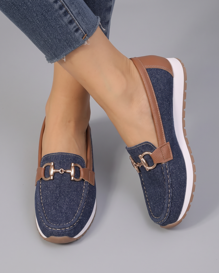 Muriel | Mocassins confort à mors doré et semelle blanche