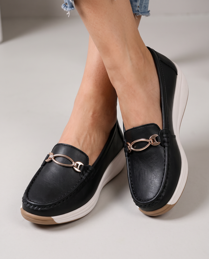 Mélodie | Mocassins confort à mors doré et semelle compensée