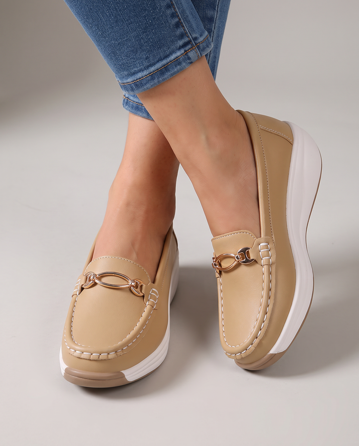 Mélodie | Mocassins confort à mors doré et semelle compensée