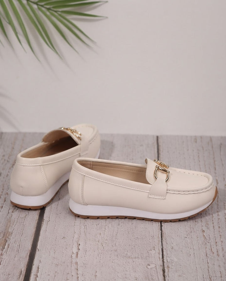 Muriel | Mocassins confort à mors doré et semelle blanche