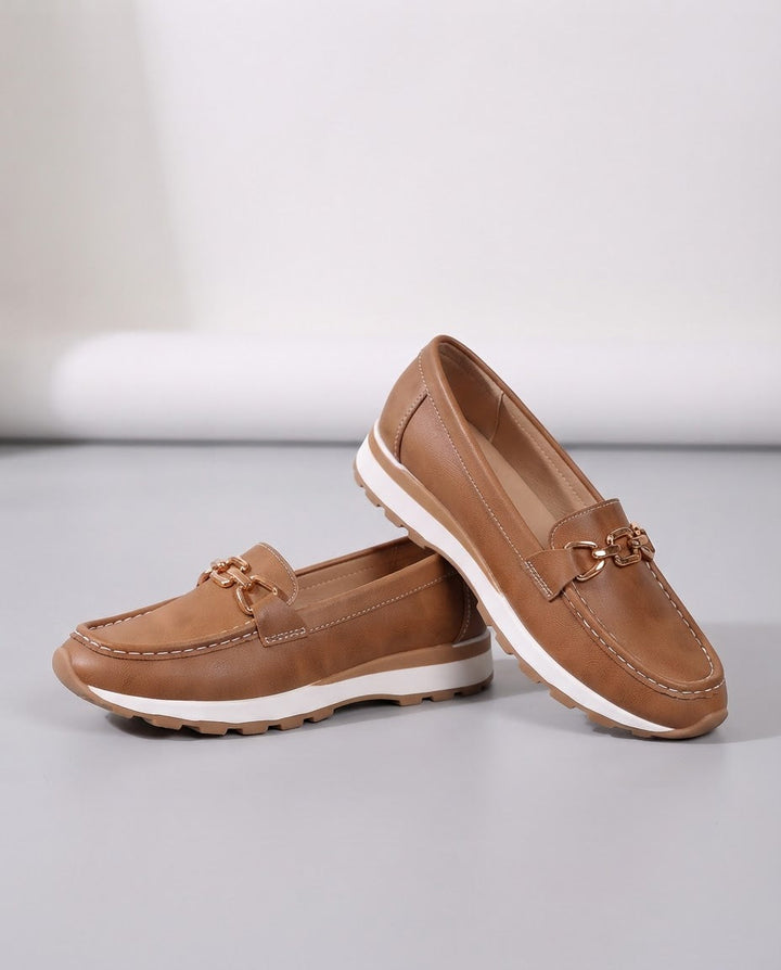 Muriel | Mocassins confort à mors doré et semelle blanche