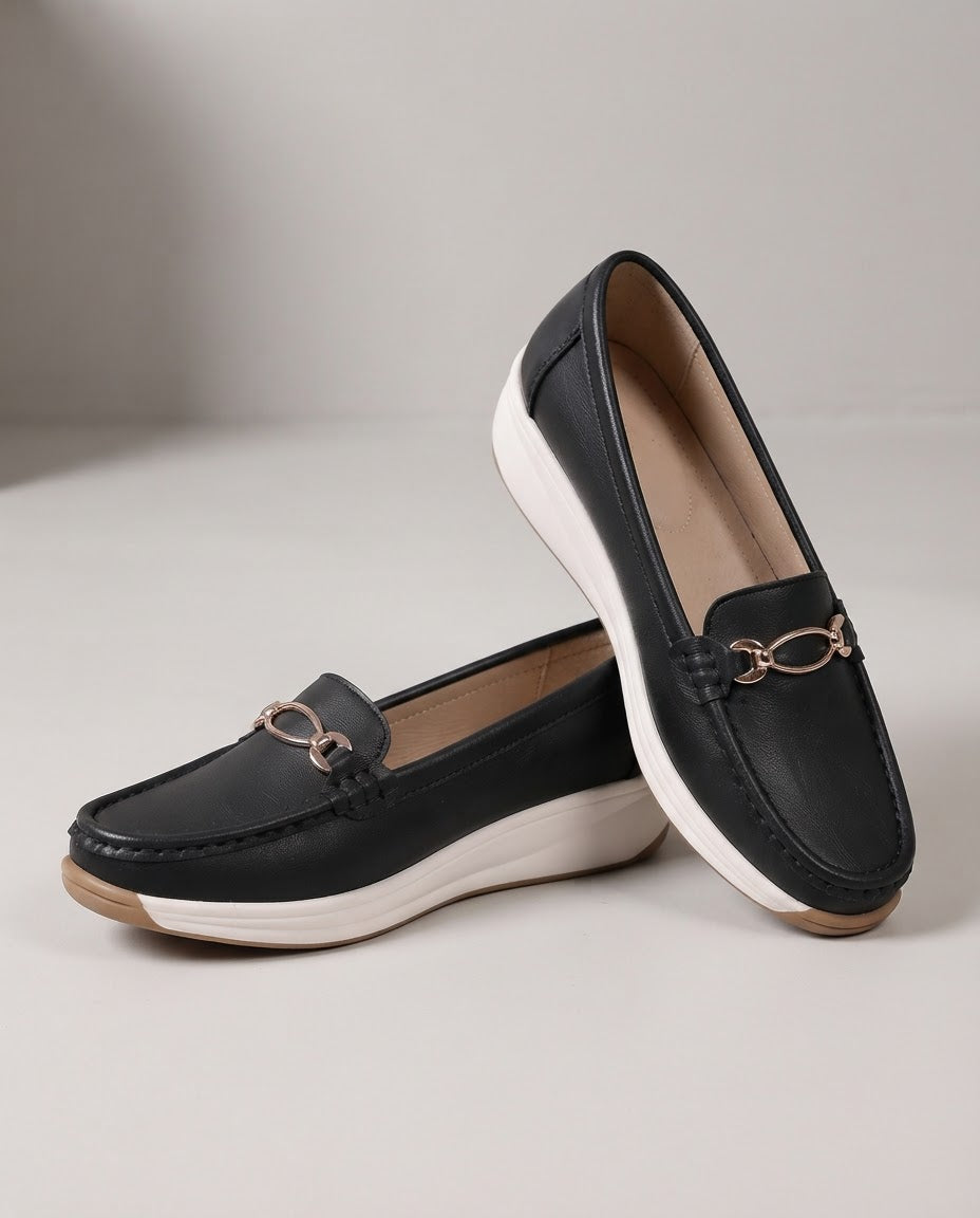 Mélodie | Mocassins confort à mors doré et semelle compensée