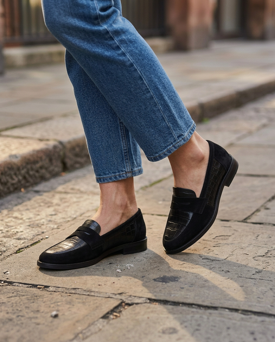 Ghislaine | Mocassins noirs à semelle intérieure rembourrée
