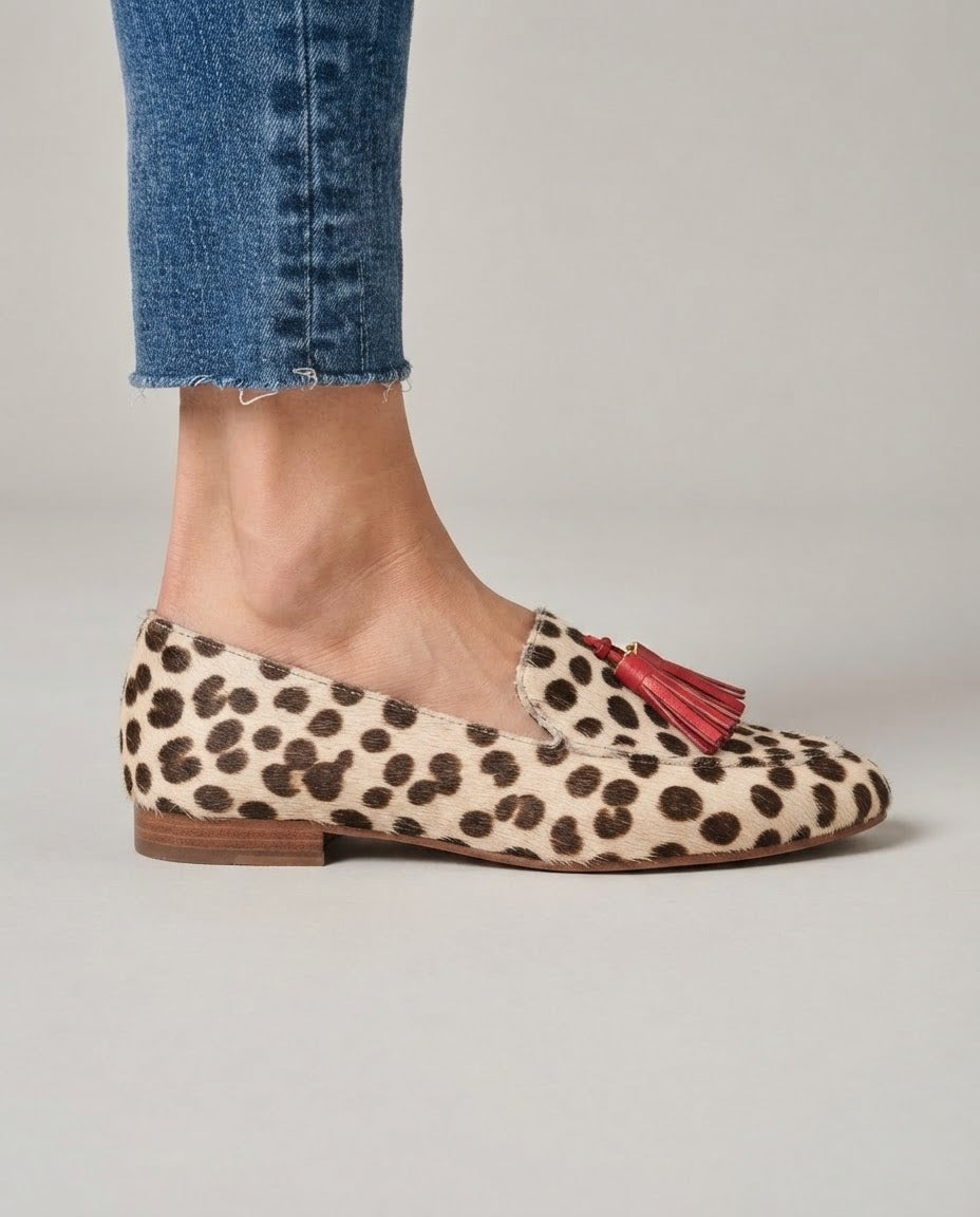 Ludivine | Mocassins à pois crème et pampilles rouges