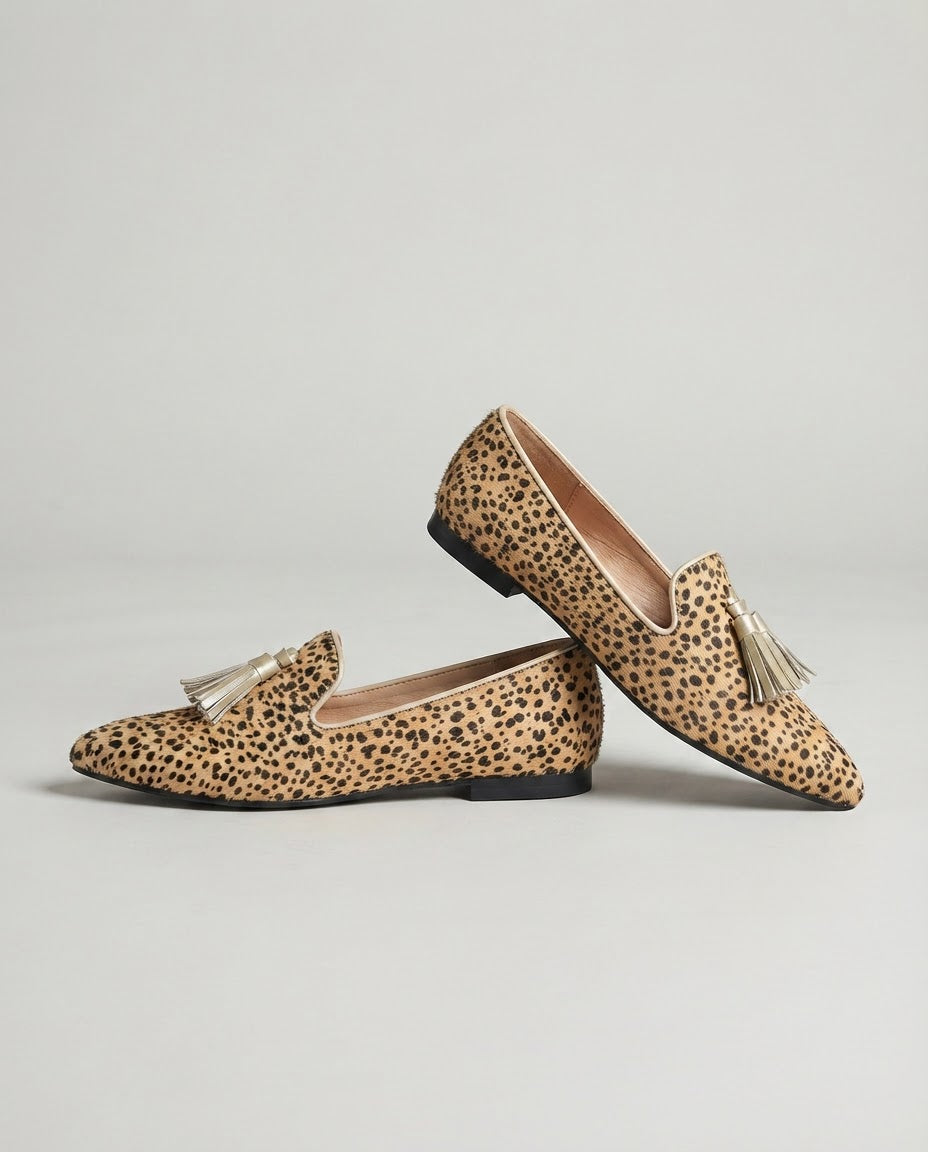 Henriette | Mocassins pointus guépard à pampilles dorées