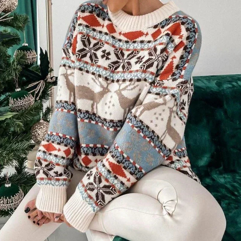 Maguelone | Pull de Noël jacquard à rennes