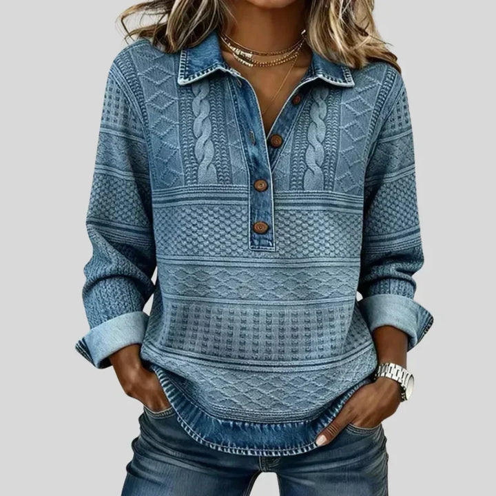 Malaïka | Pull torsadé à col effet denim