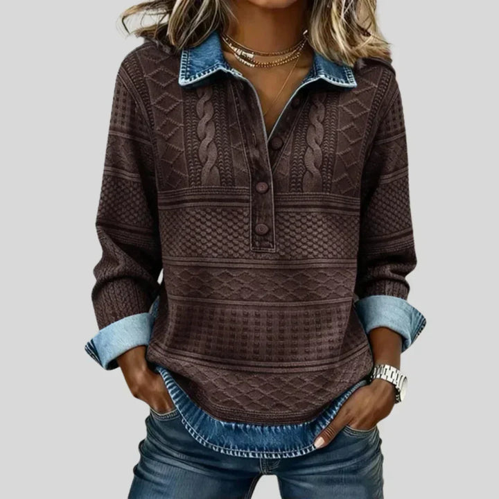 Malaïka | Pull torsadé à col effet denim