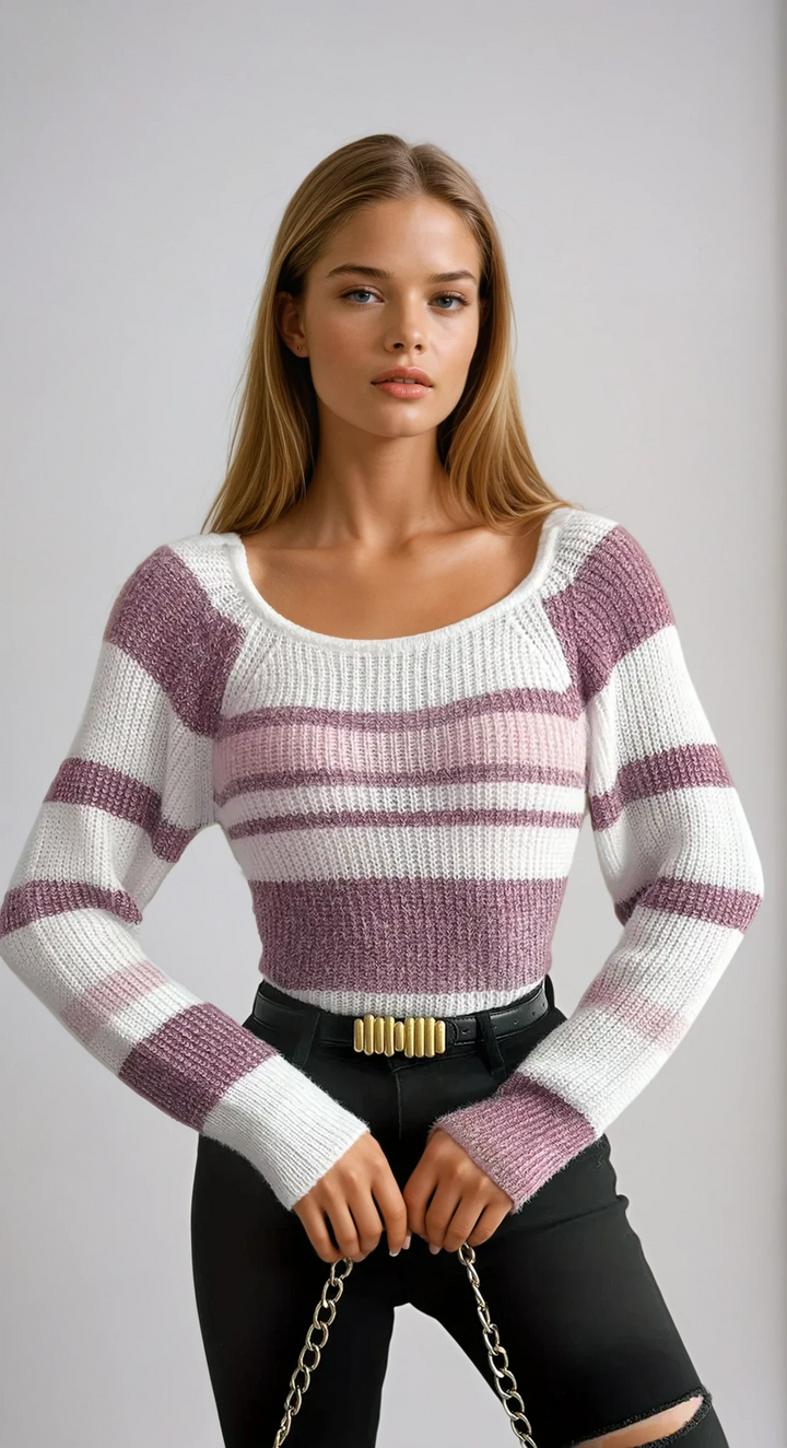 Malvina | Pull rayé ajusté à encolure dégagée