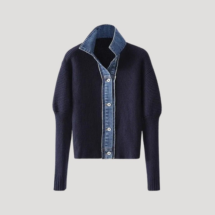 Maud | Cardigan côtelé à col en jean