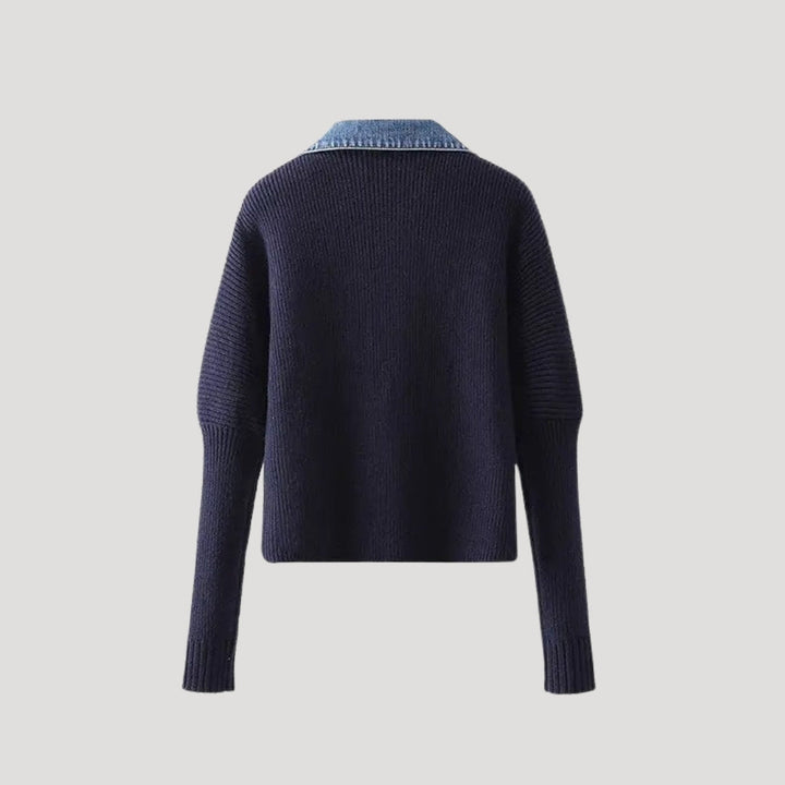 Maud | Cardigan côtelé à col en jean