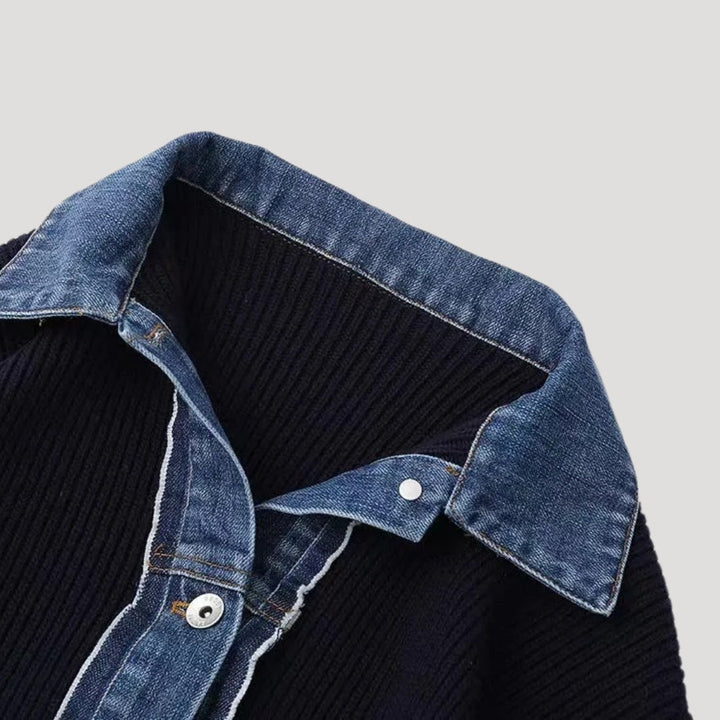 Maud | Cardigan côtelé à col en jean