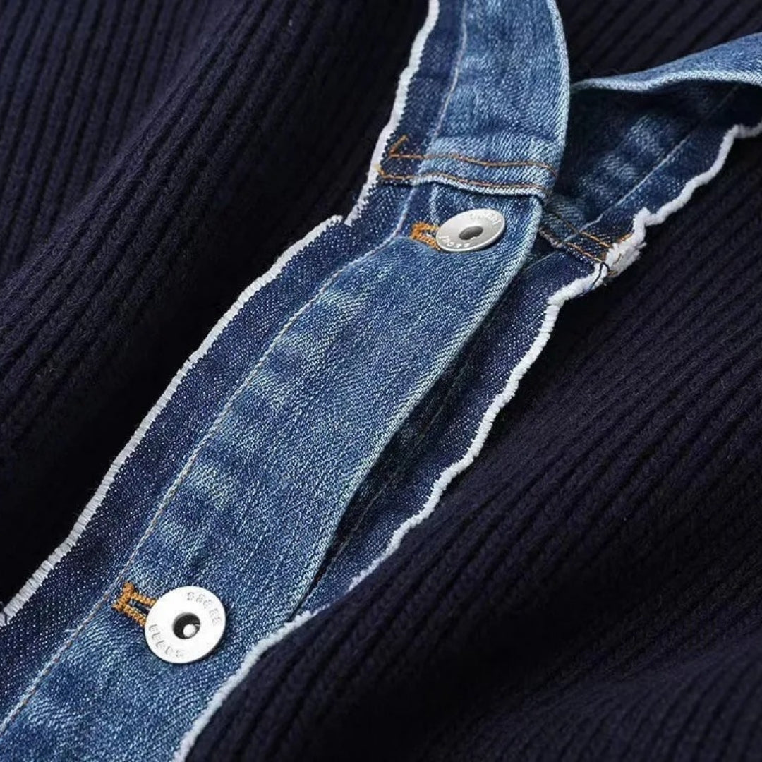 Maud | Cardigan côtelé à col en jean