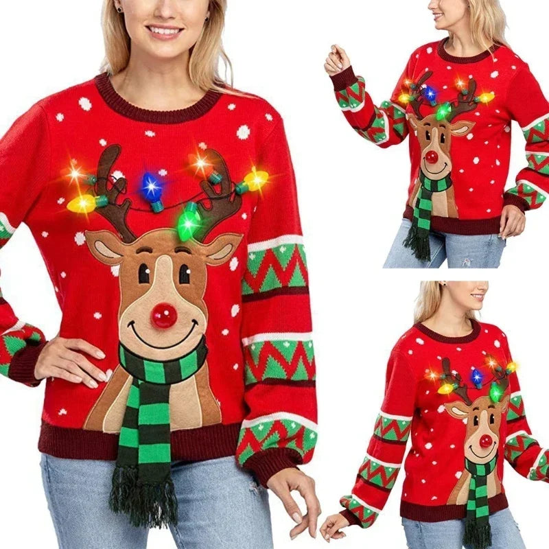 Mauricette | Pull de Noël lumineux à renne