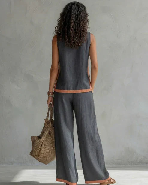 Monique | Ensemble sans manches à galon contrasté