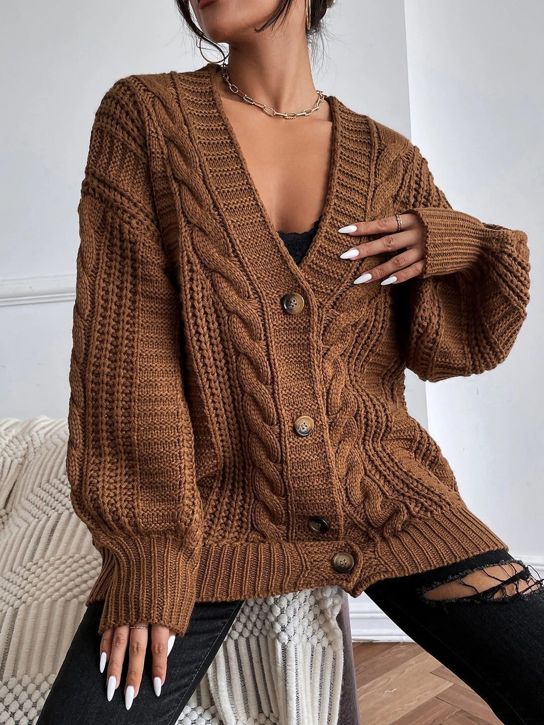 Morgane | Cardigan oversize en maille torsadée