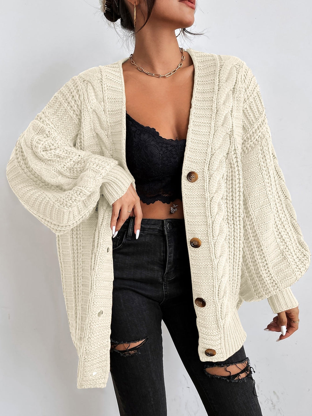 Morgane | Cardigan oversize en maille torsadée