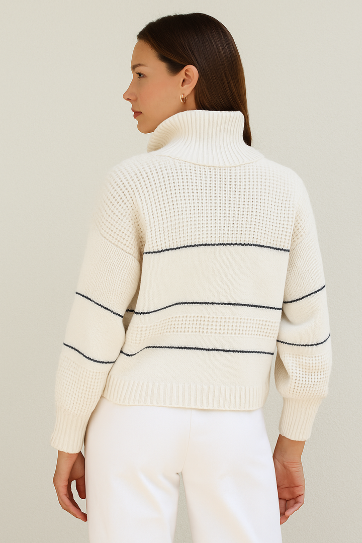 Opaline | Pull rayé à col montant boutonné