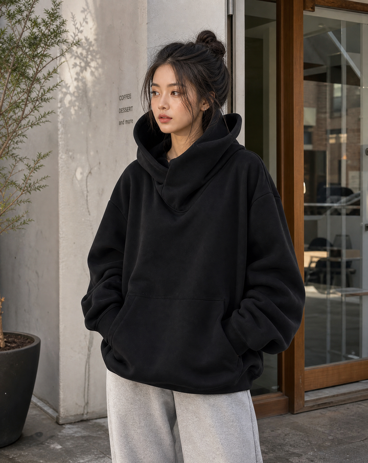 Pervenche | Sweat ample à capuche montante
